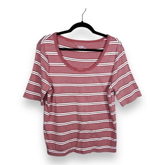 XL TIME AND TRU MAUVE WHITE STRIPED TOP CASUAL STRETCH PULLOVER - Picture 1 of 11